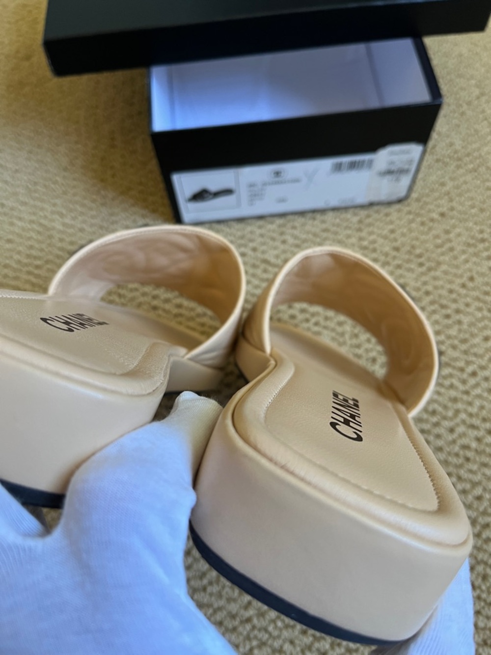 CHANEL White and Black Quilted Leather Slide Mules - Picture 9 of 11